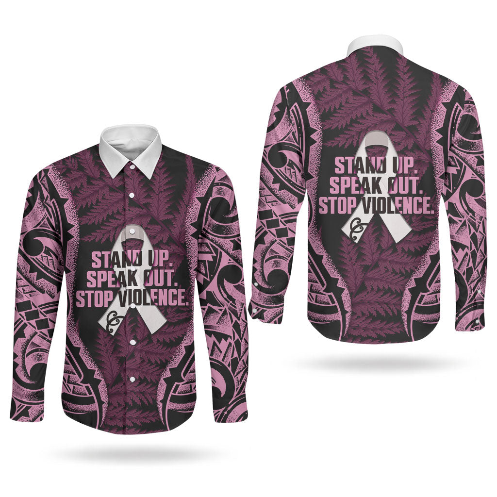 White Ribbon Day New Zealand Couples Matching Summer Maxi Dress and Long Sleeve Button Shirt Respect Women Maori Pattern Pink