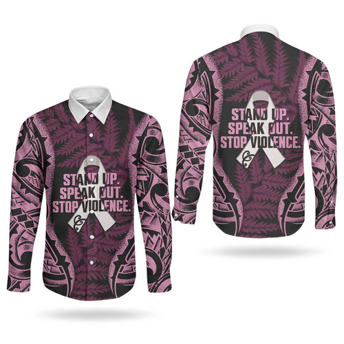 White Ribbon Day New Zealand Couples Matching Summer Maxi Dress and Long Sleeve Button Shirt Respect Women Maori Pattern Pink