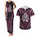 White Ribbon Day New Zealand Couples Matching Tank Maxi Dress and Hawaiian Shirt Respect Women Maori Pattern Pink