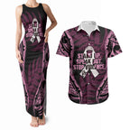 White Ribbon Day New Zealand Couples Matching Tank Maxi Dress and Hawaiian Shirt Respect Women Maori Pattern Pink