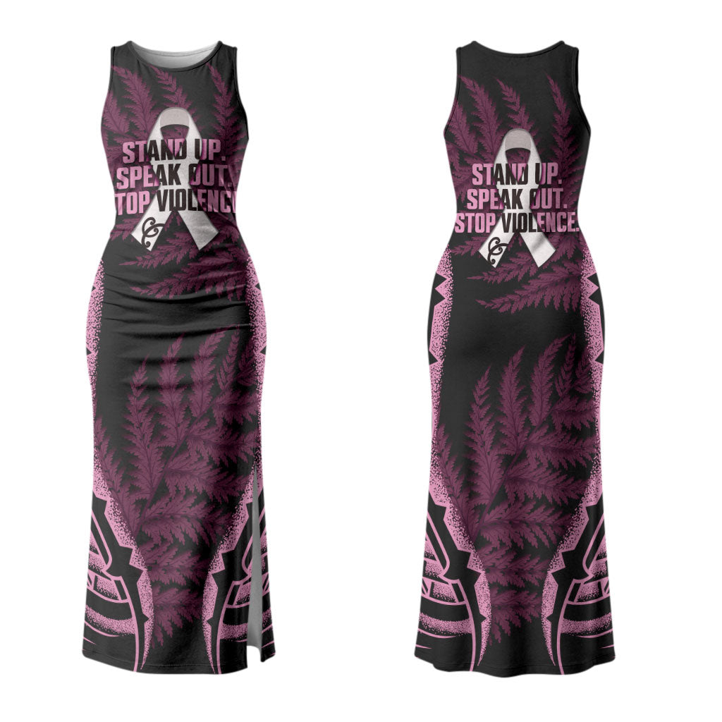 White Ribbon Day New Zealand Couples Matching Tank Maxi Dress and Hawaiian Shirt Respect Women Maori Pattern Pink