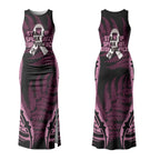 White Ribbon Day New Zealand Couples Matching Tank Maxi Dress and Long Sleeve Button Shirt Respect Women Maori Pattern Pink