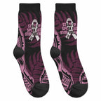 White Ribbon Day New Zealand Crew Socks Respect Women Maori Pattern Pink