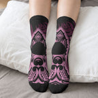 White Ribbon Day New Zealand Crew Socks Respect Women Maori Pattern Pink