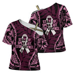 White Ribbon Day New Zealand Cross Shoulder Shirt Respect Women Maori Pattern Pink