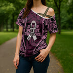 White Ribbon Day New Zealand Cross Shoulder Shirt Respect Women Maori Pattern Pink