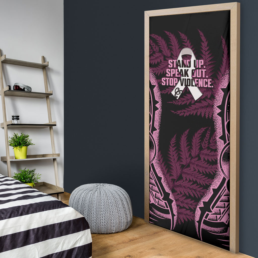 White Ribbon Day New Zealand Door Cover Respect Women Maori Pattern Pink