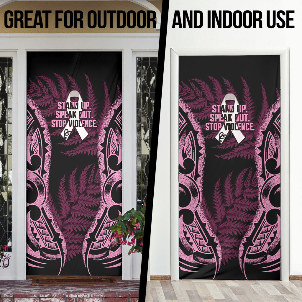 White Ribbon Day New Zealand Door Cover Respect Women Maori Pattern Pink