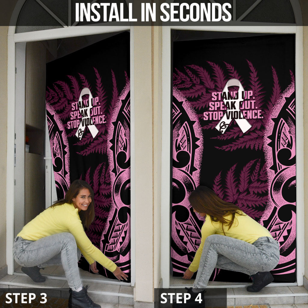 White Ribbon Day New Zealand Door Cover Respect Women Maori Pattern Pink