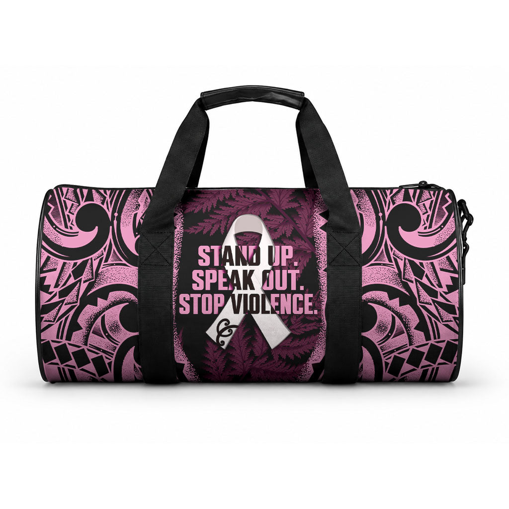 White Ribbon Day New Zealand Duffle Bag Respect Women Maori Pattern Pink