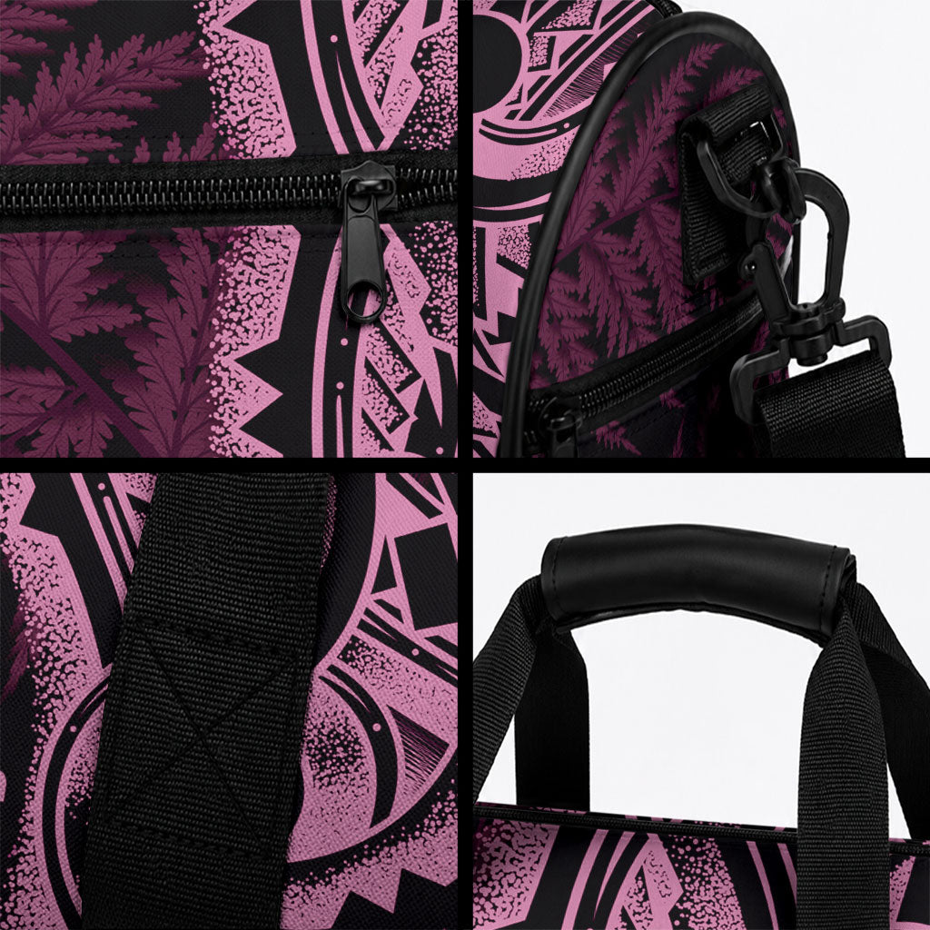 White Ribbon Day New Zealand Duffle Bag Respect Women Maori Pattern Pink