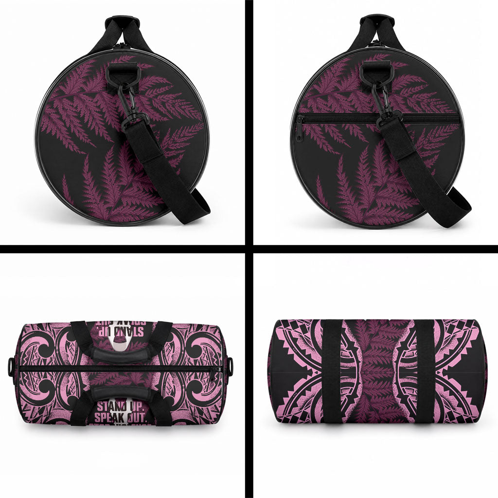 White Ribbon Day New Zealand Duffle Bag Respect Women Maori Pattern Pink