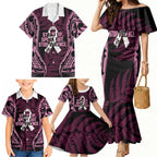 White Ribbon Day New Zealand Family Matching Mermaid Dress and Hawaiian Shirt Respect Women Maori Pattern Pink