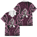 White Ribbon Day New Zealand Family Matching Off The Shoulder Long Sleeve Dress and Hawaiian Shirt Respect Women Maori Pattern Pink