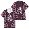 White Ribbon Day New Zealand Family Matching Off Shoulder Maxi Dress and Hawaiian Shirt Respect Women Maori Pattern Pink