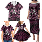 White Ribbon Day New Zealand Family Matching Puletasi and Hawaiian Shirt Respect Women Maori Pattern Pink