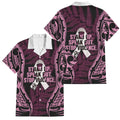 White Ribbon Day New Zealand Family Matching Puletasi and Hawaiian Shirt Respect Women Maori Pattern Pink
