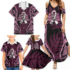 White Ribbon Day New Zealand Family Matching Summer Maxi Dress and Hawaiian Shirt Respect Women Maori Pattern Pink