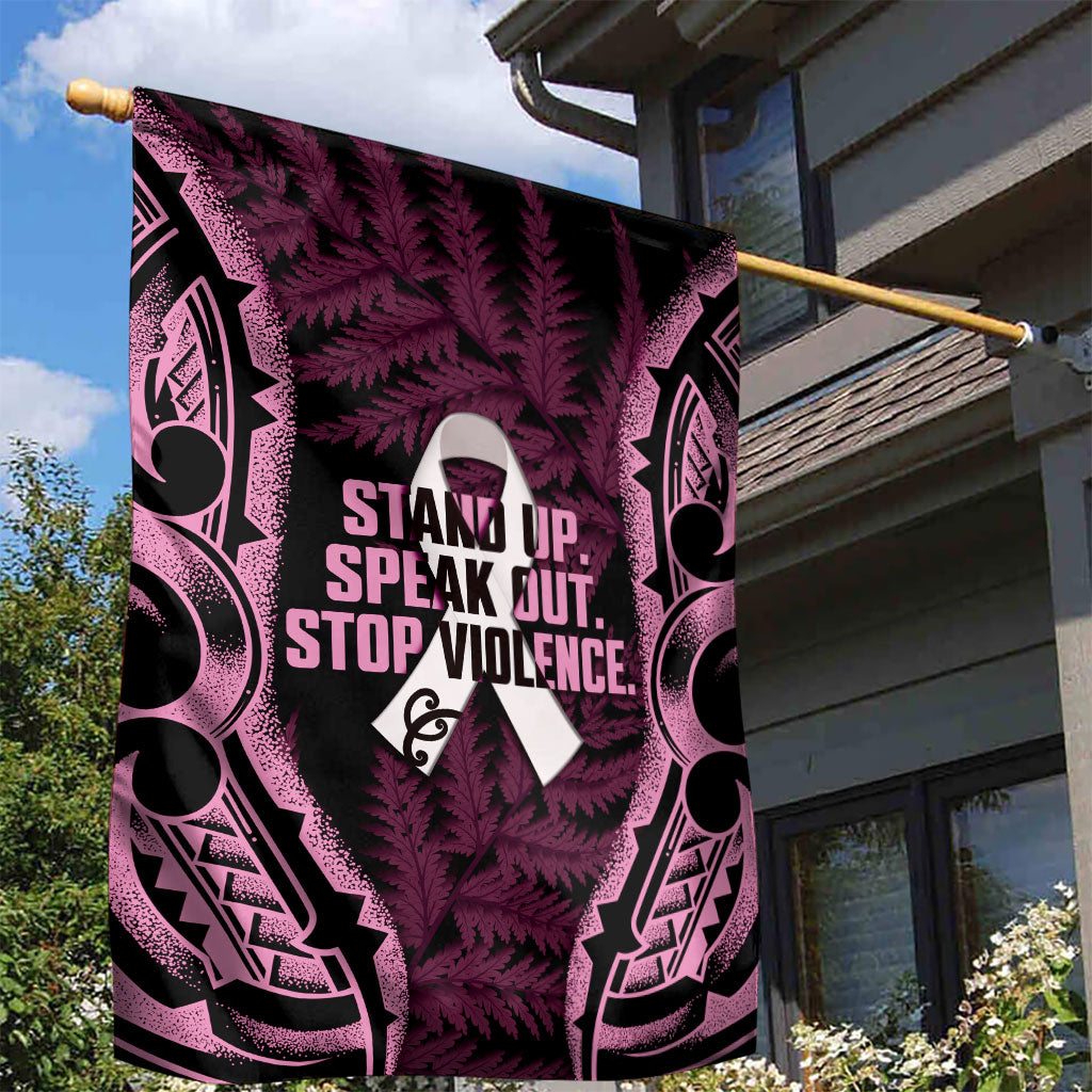 White Ribbon Day New Zealand Garden Flag Respect Women Maori Pattern Pink