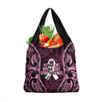 White Ribbon Day New Zealand Grocery Bag Respect Women Maori Pattern Pink