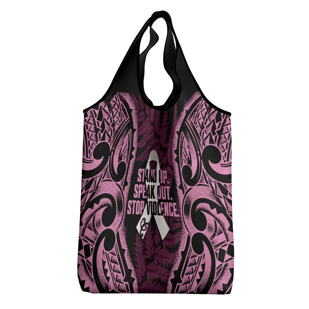 White Ribbon Day New Zealand Grocery Bag Respect Women Maori Pattern Pink