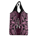 White Ribbon Day New Zealand Grocery Bag Respect Women Maori Pattern Pink
