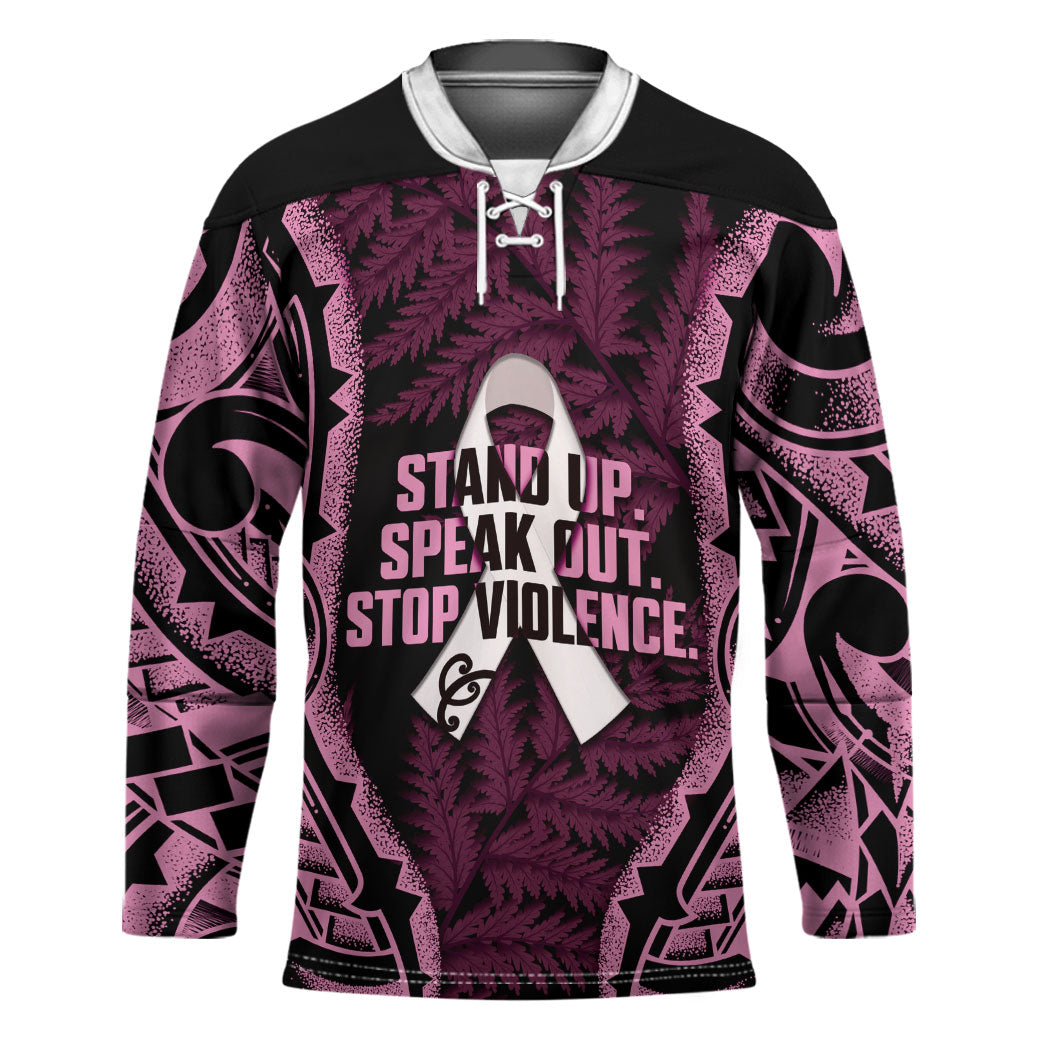 White Ribbon Day New Zealand Hockey Jersey Respect Women Maori Pattern Pink