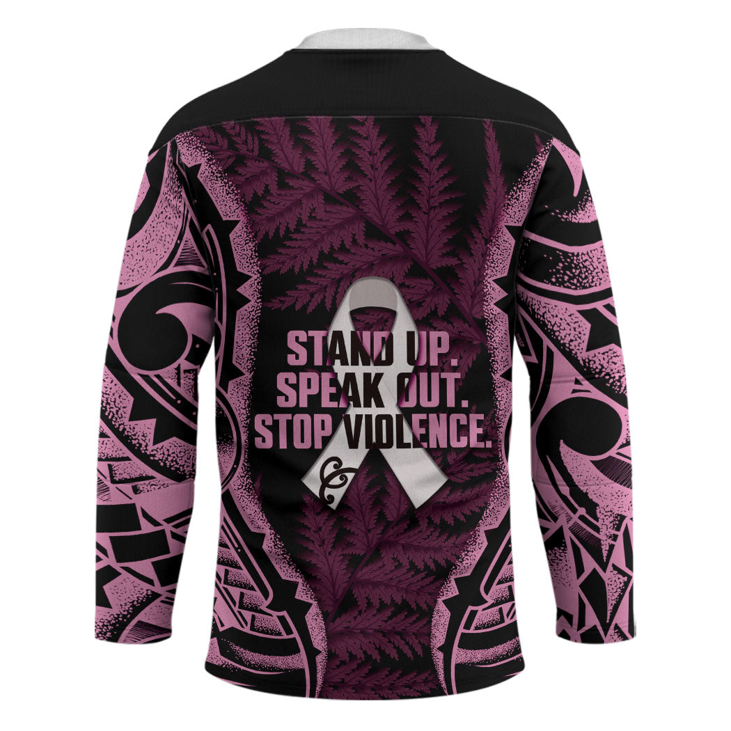 White Ribbon Day New Zealand Hockey Jersey Respect Women Maori Pattern Pink