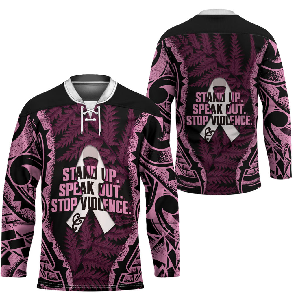 White Ribbon Day New Zealand Hockey Jersey Respect Women Maori Pattern Pink