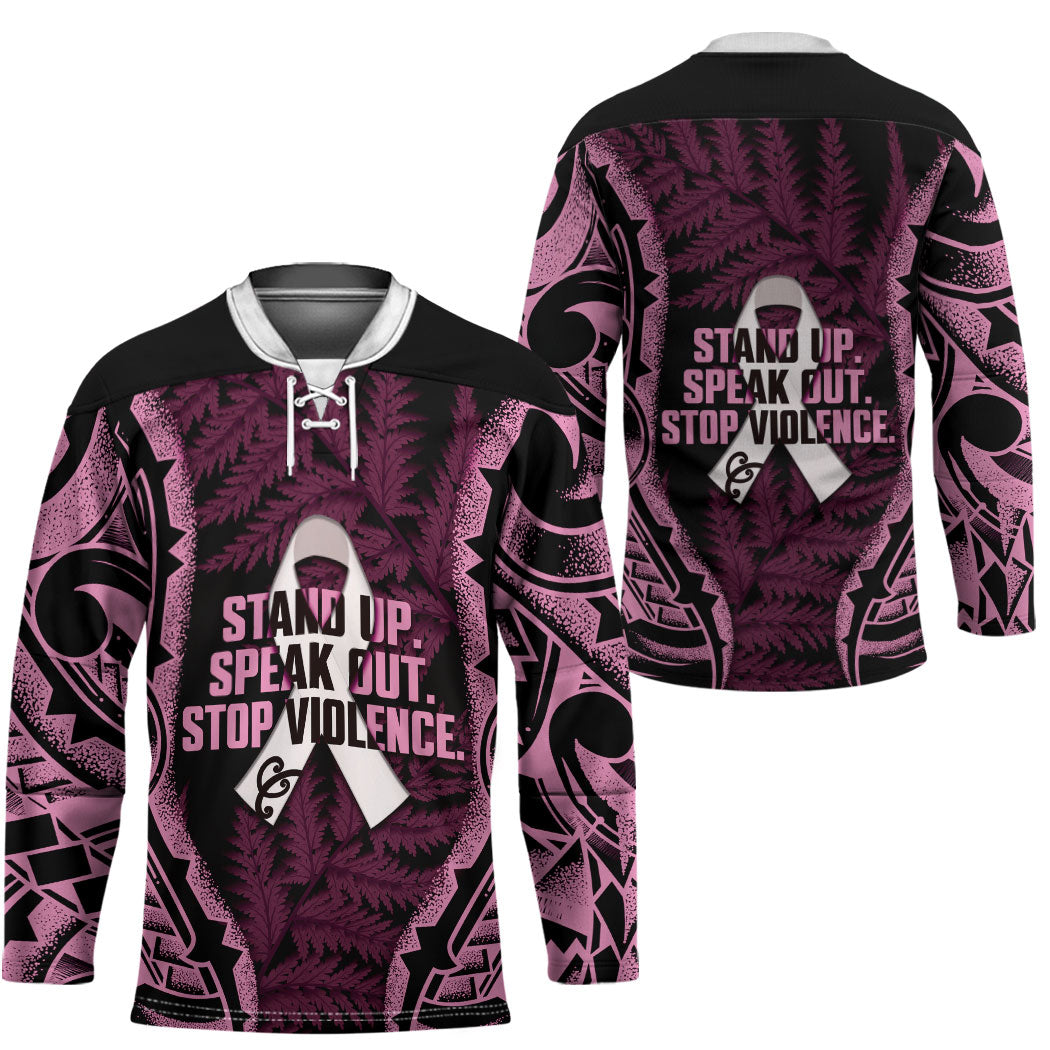 White Ribbon Day New Zealand Hockey Jersey Respect Women Maori Pattern Pink