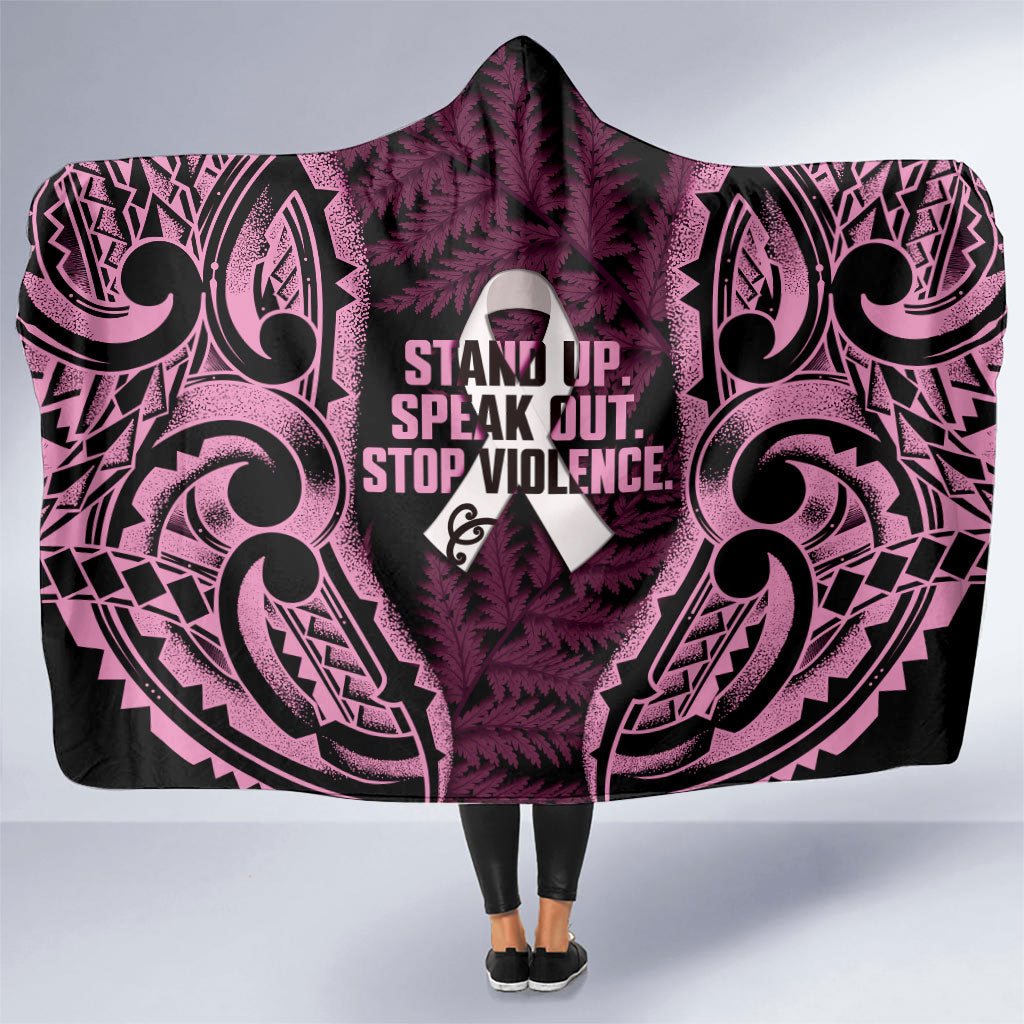 White Ribbon Day New Zealand Hooded Blanket Respect Women Maori Pattern Pink
