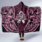 White Ribbon Day New Zealand Hooded Blanket Respect Women Maori Pattern Pink