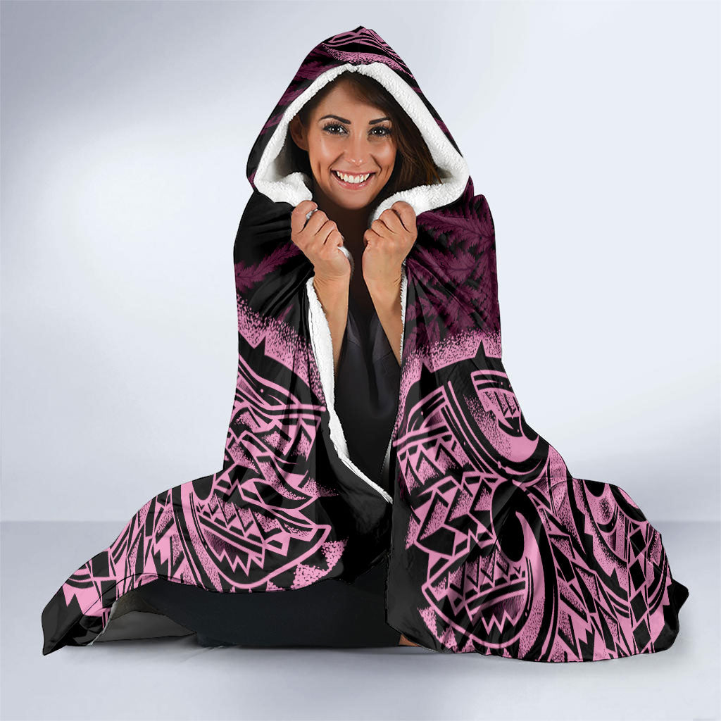 White Ribbon Day New Zealand Hooded Blanket Respect Women Maori Pattern Pink