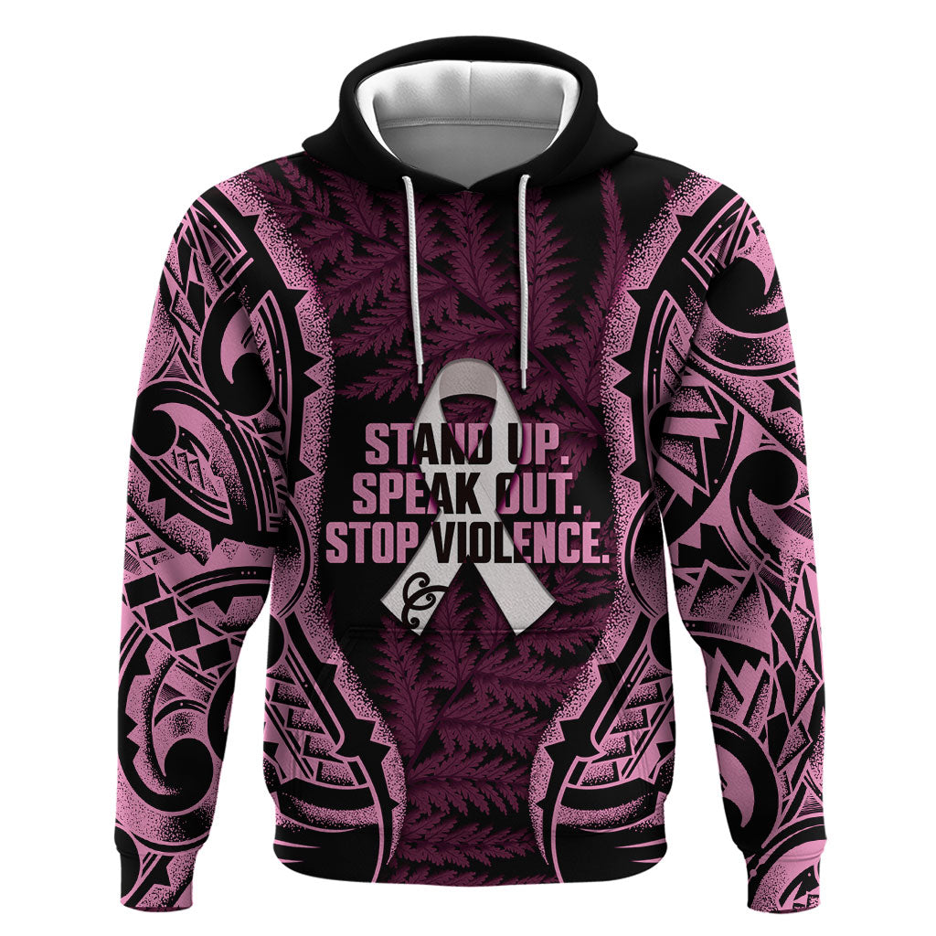 White Ribbon Day New Zealand Hoodie Respect Women Maori Pattern Pink