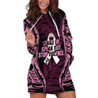 White Ribbon Day New Zealand Hoodie Dress Respect Women Maori Pattern Pink