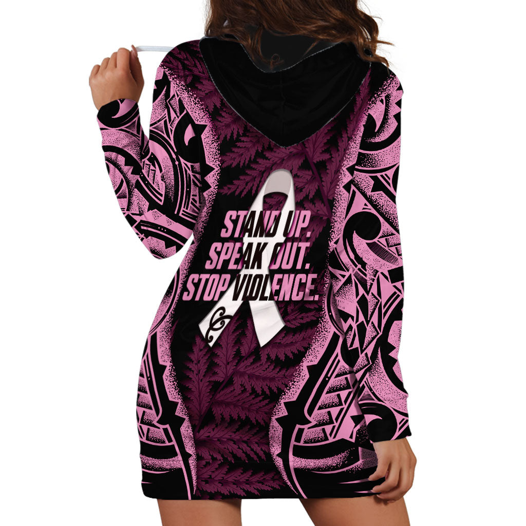 White Ribbon Day New Zealand Hoodie Dress Respect Women Maori Pattern Pink