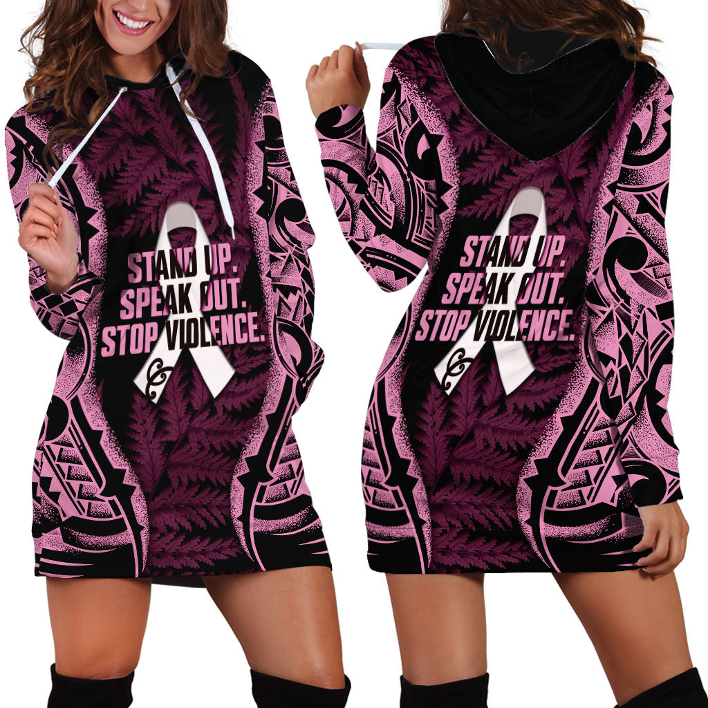 White Ribbon Day New Zealand Hoodie Dress Respect Women Maori Pattern Pink