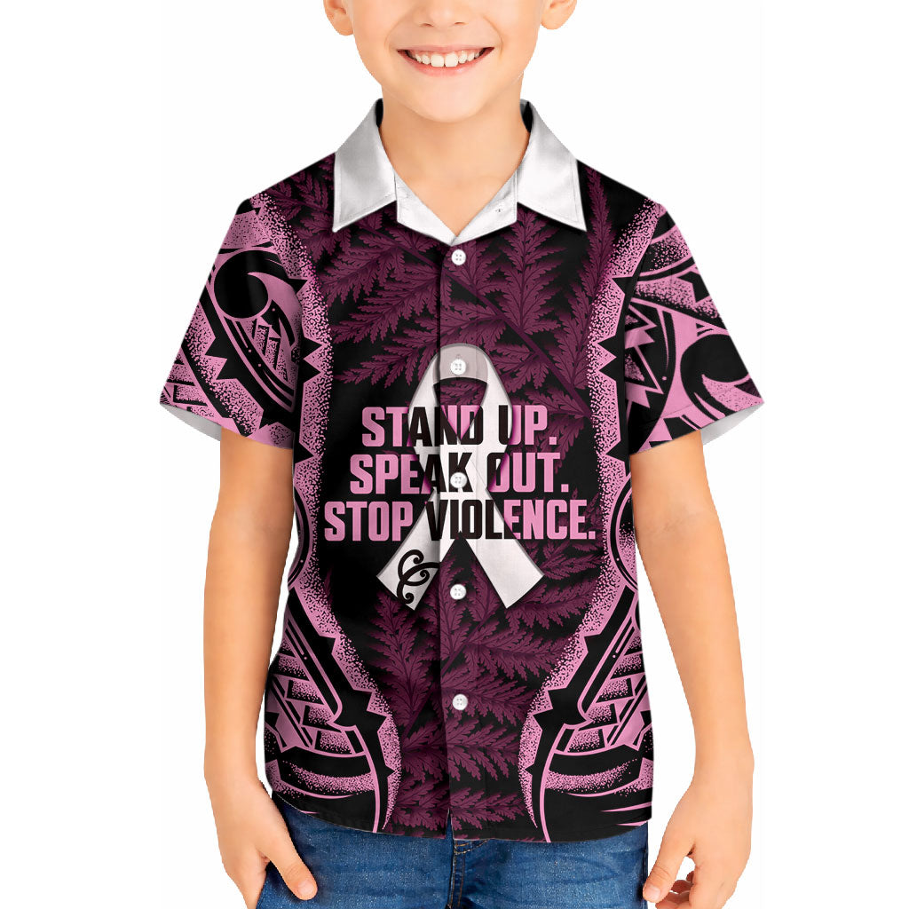 White Ribbon Day New Zealand Kid Hawaiian Shirt Respect Women Maori Pattern Pink