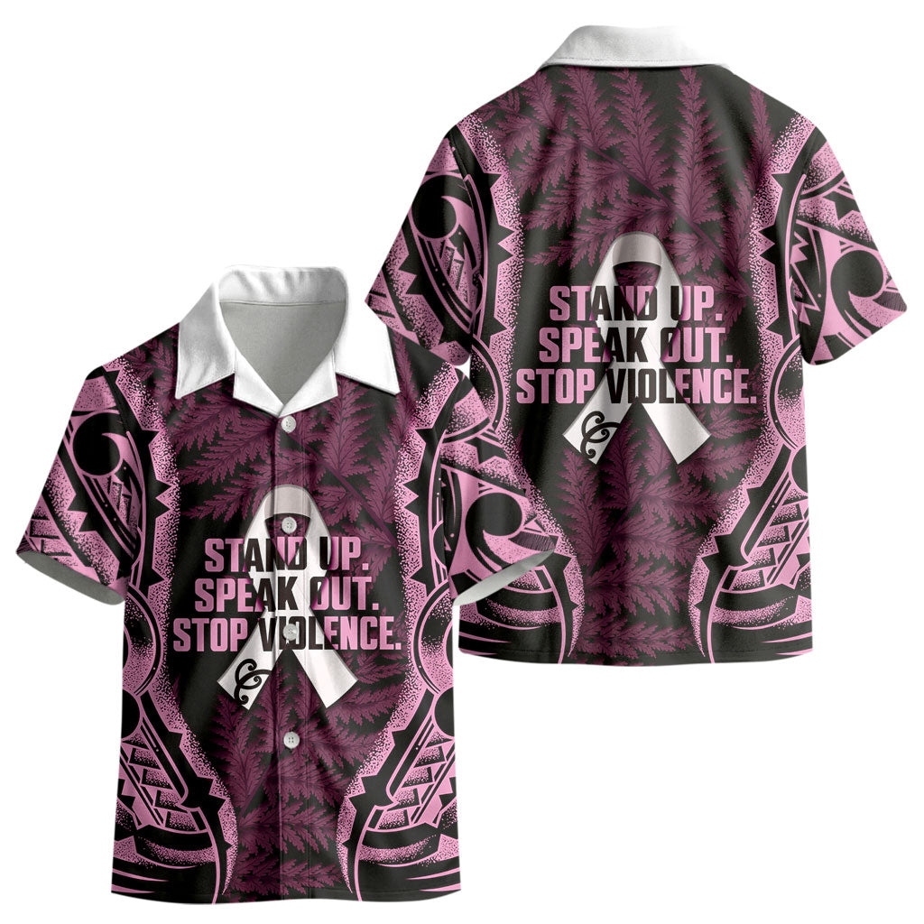 White Ribbon Day New Zealand Kid Hawaiian Shirt Respect Women Maori Pattern Pink