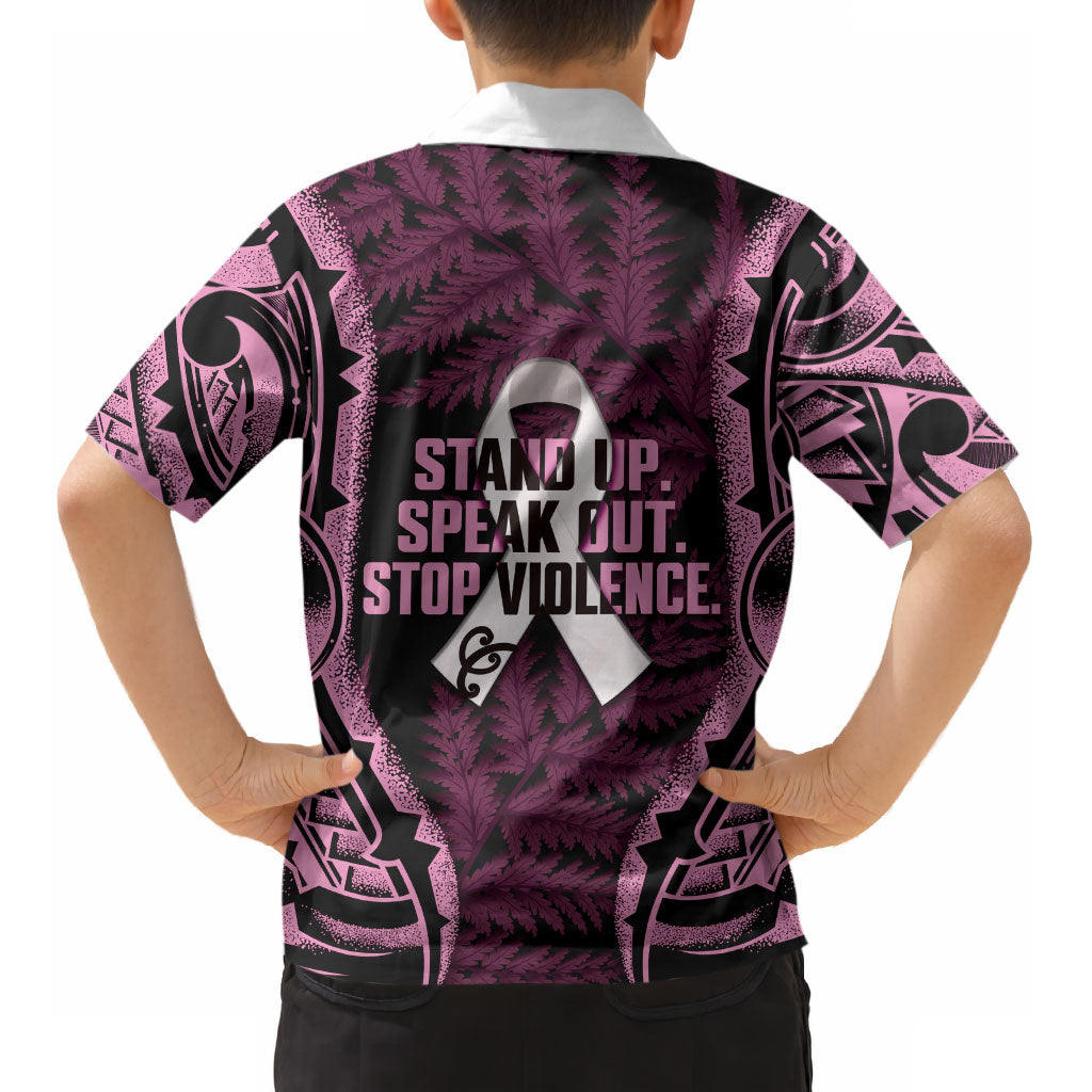White Ribbon Day New Zealand Kid Hawaiian Shirt Respect Women Maori Pattern Pink