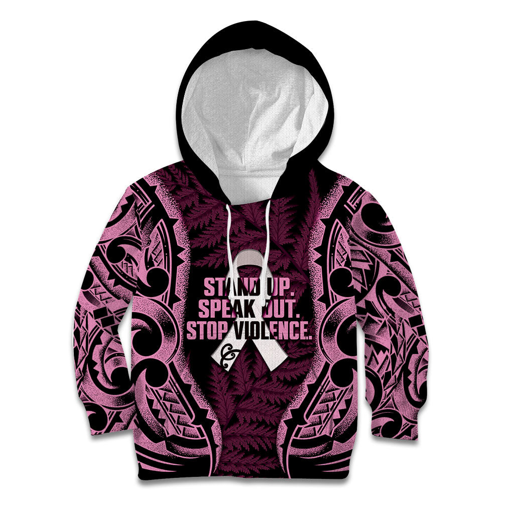 White Ribbon Day New Zealand Kid Hoodie Respect Women Maori Pattern Pink