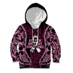 White Ribbon Day New Zealand Kid Hoodie Respect Women Maori Pattern Pink