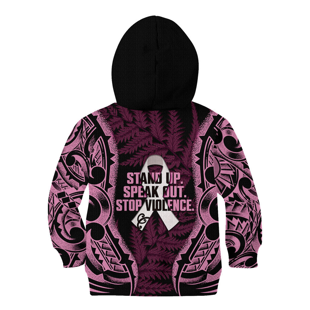 White Ribbon Day New Zealand Kid Hoodie Respect Women Maori Pattern Pink