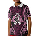 White Ribbon Day New Zealand Kid Polo Shirt Respect Women Maori Pattern Pink