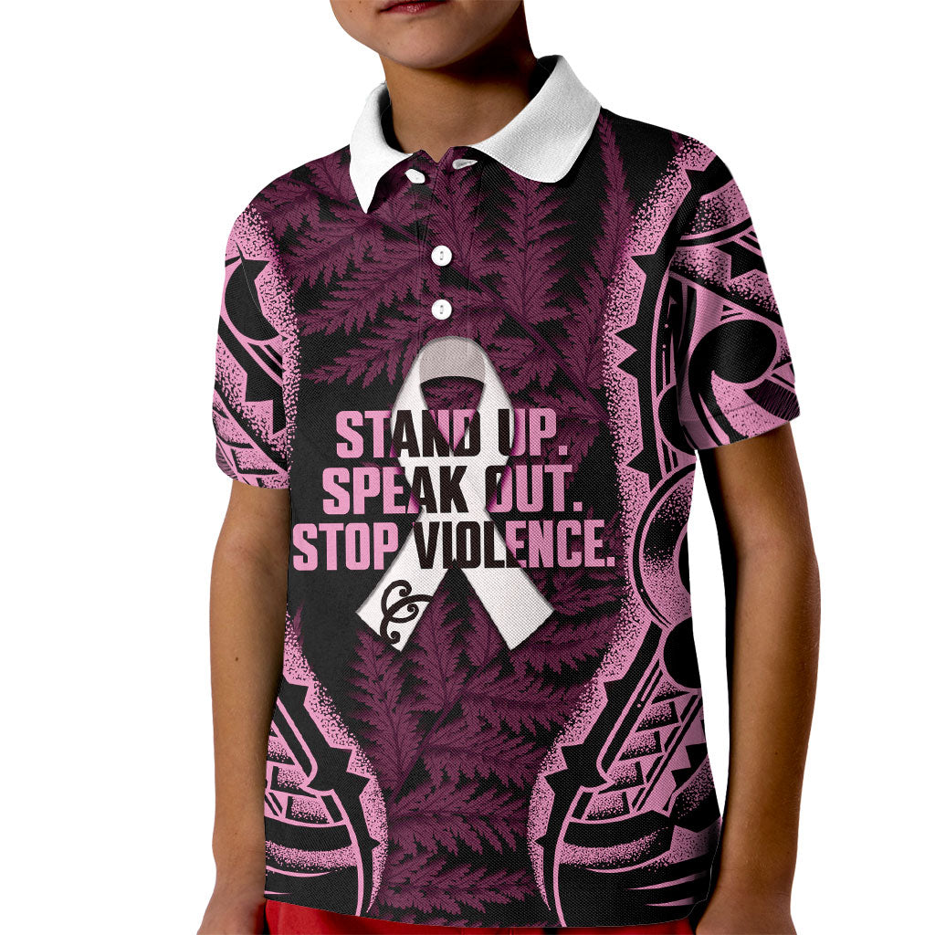White Ribbon Day New Zealand Kid Polo Shirt Respect Women Maori Pattern Pink
