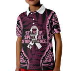 White Ribbon Day New Zealand Kid Polo Shirt Respect Women Maori Pattern Pink