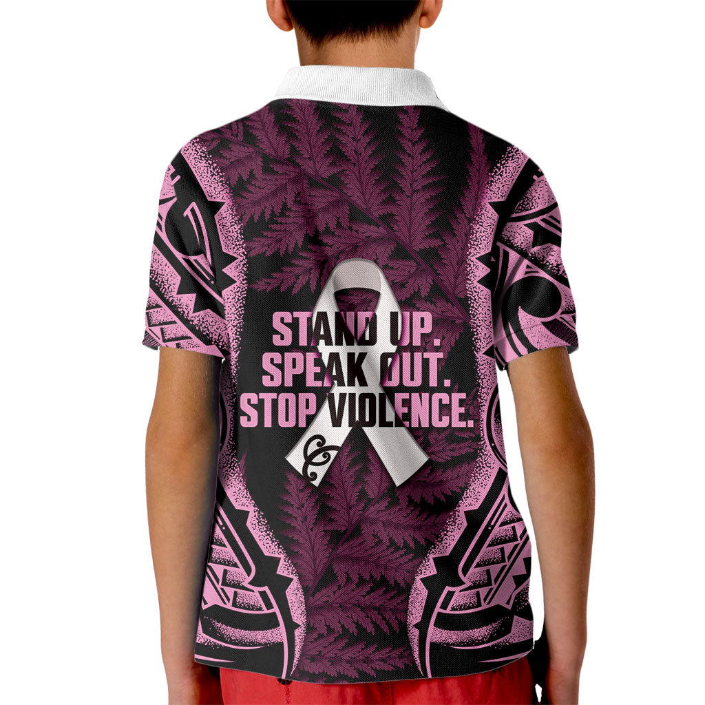 White Ribbon Day New Zealand Kid Polo Shirt Respect Women Maori Pattern Pink