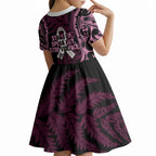 White Ribbon Day New Zealand Kid Short Sleeve Dress Respect Women Maori Pattern Pink