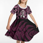 White Ribbon Day New Zealand Kid Short Sleeve Dress Respect Women Maori Pattern Pink