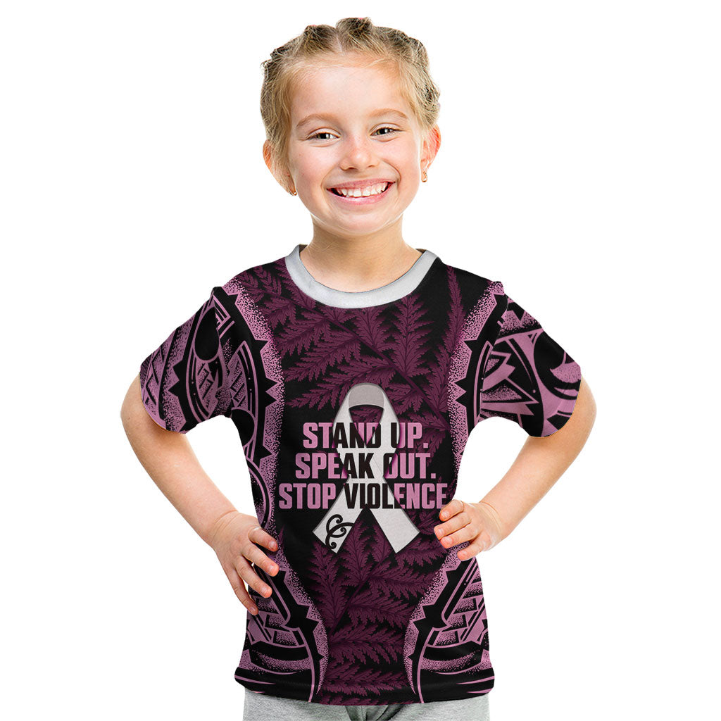 White Ribbon Day New Zealand Kid T Shirt Respect Women Maori Pattern Pink
